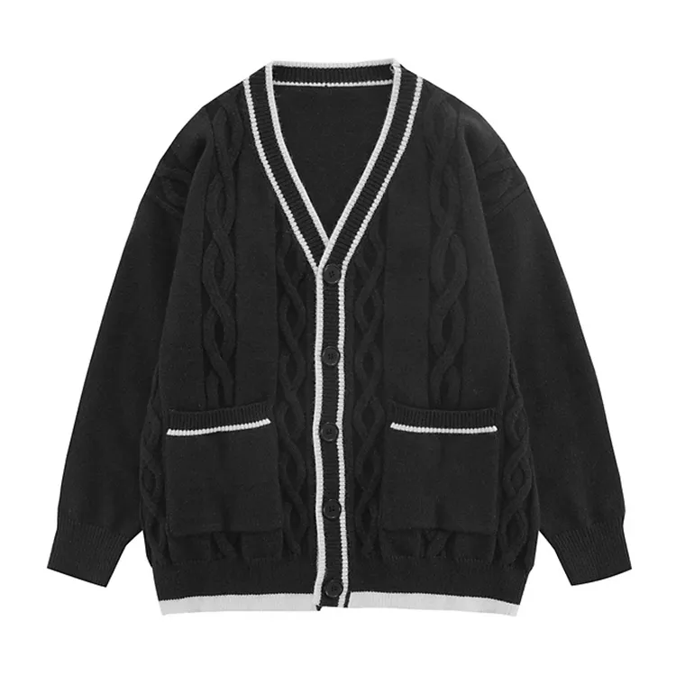 custom-men-s-cable-knit-v-neck-cardigan-black