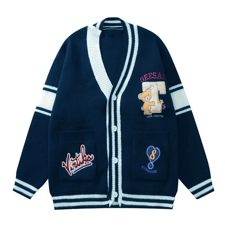 custom-men-s-chenille-embroidery-bear-cardigan-blue