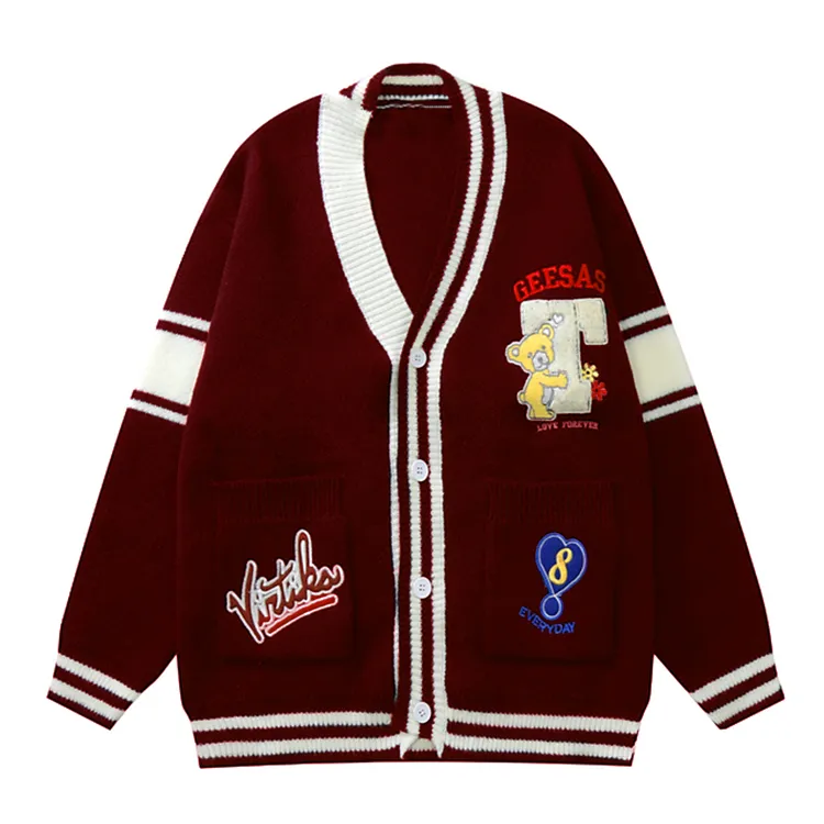 custom-men-s-chenille-embroidery-bear-cardigan-red