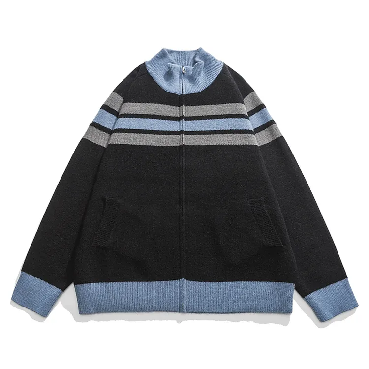 custom-men-s-stripe-full-zip-cardigan-black-and-blue