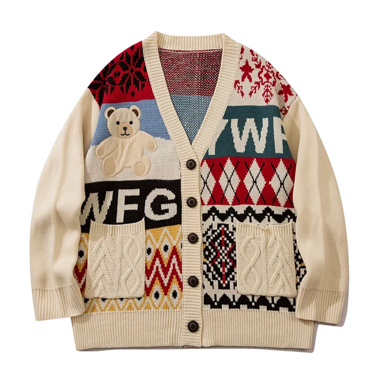 custom-mens-christmas-bear-jacquard-cardigan-beige