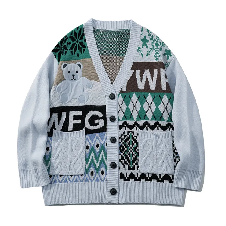 custom-mens-christmas-bear-jacquard-cardigan-blue