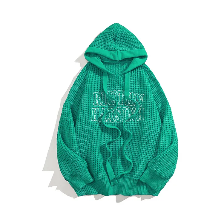 custom-men-s-heavyweight-waffle-knit-graphic-hoodie-green