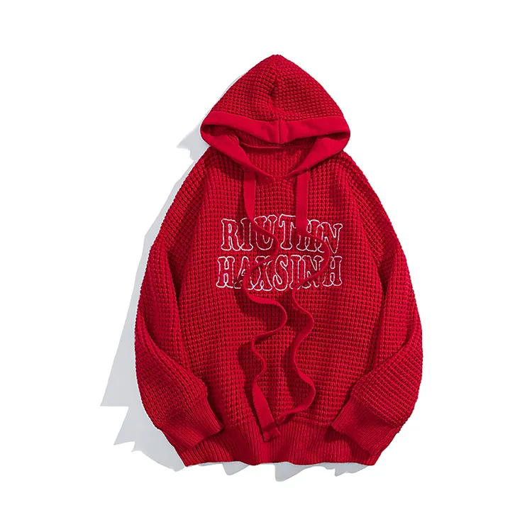 custom-men-s-heavyweight-waffle-knit-graphic-hoodie-red