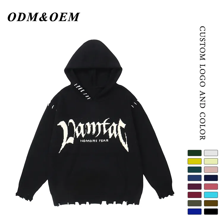 custom-oversized-distressed-gothic-knit-hoodie-black