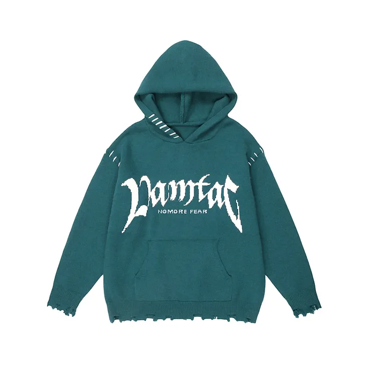 custom-oversized-distressed-gothic-knit-hoodie-green