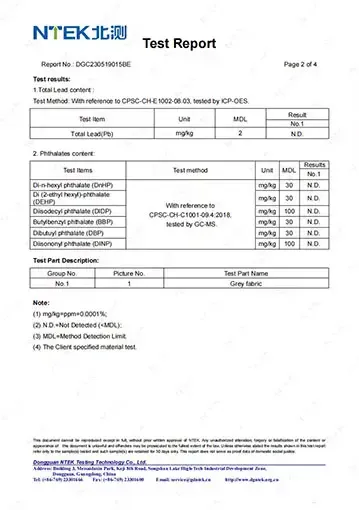 Children’s knitwear chemical compliance test report for lead and phthalates