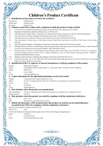 Children’s Product Certificate CPC for custom kids sweater manufacturing