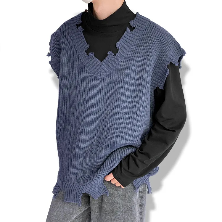 custom-distressed-oversized-knit-v-neck-vest