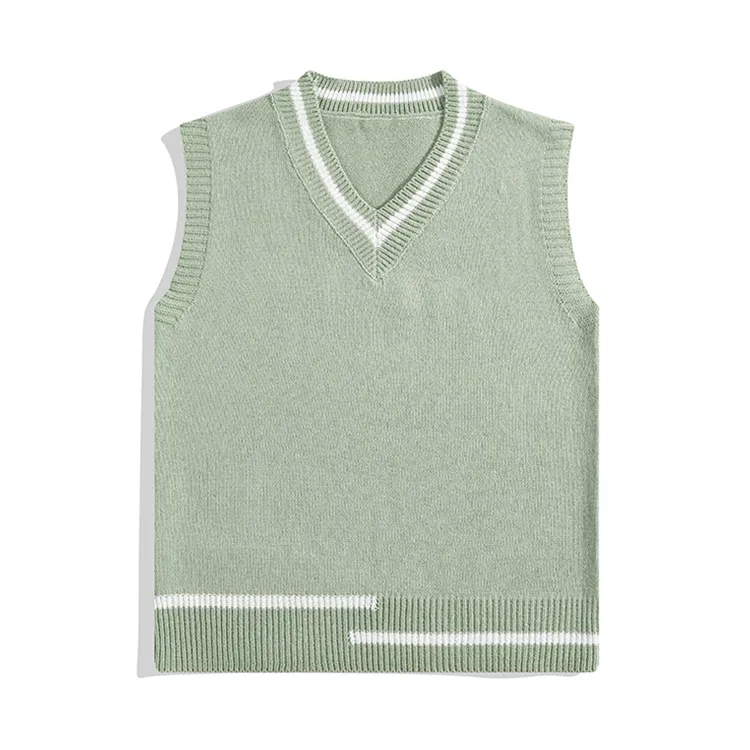 custom-minimalist-color-block-v-neck-knit-vest-green
