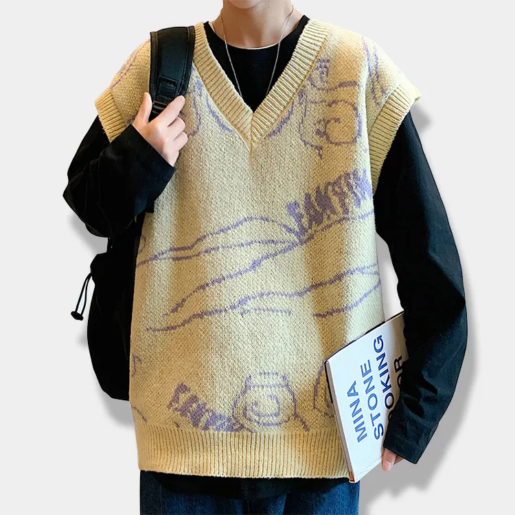 custom-oversized-graphic-knit-vest-streetwear-beige