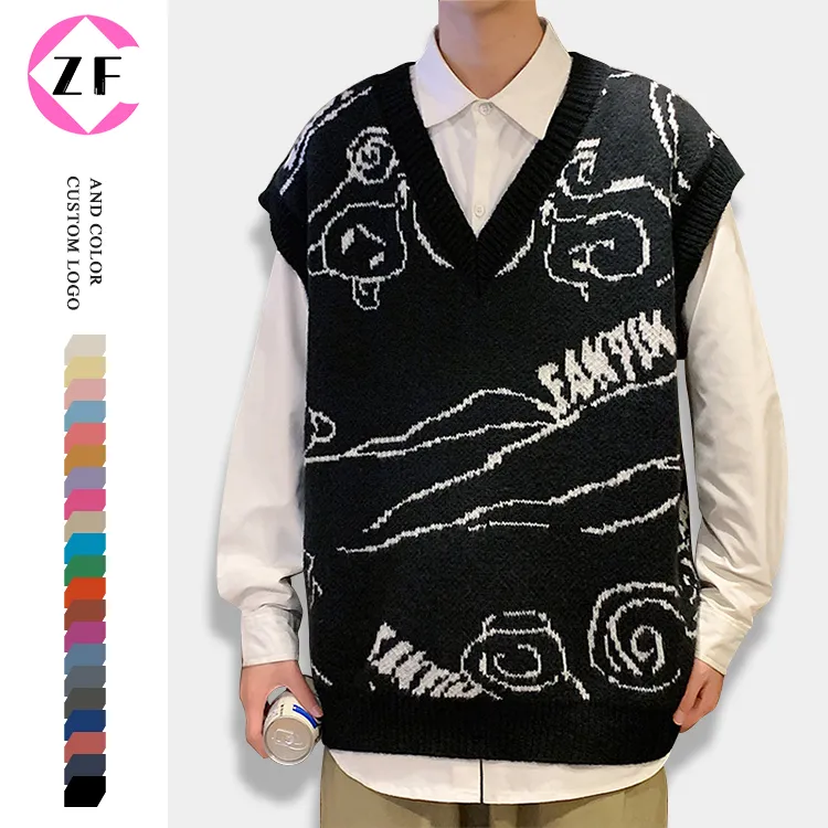 custom-oversized-graphic-knit-vest-streetwear-black