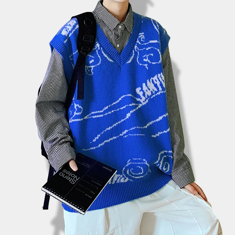 custom-oversized-graphic-knit-vest-streetwear-blue