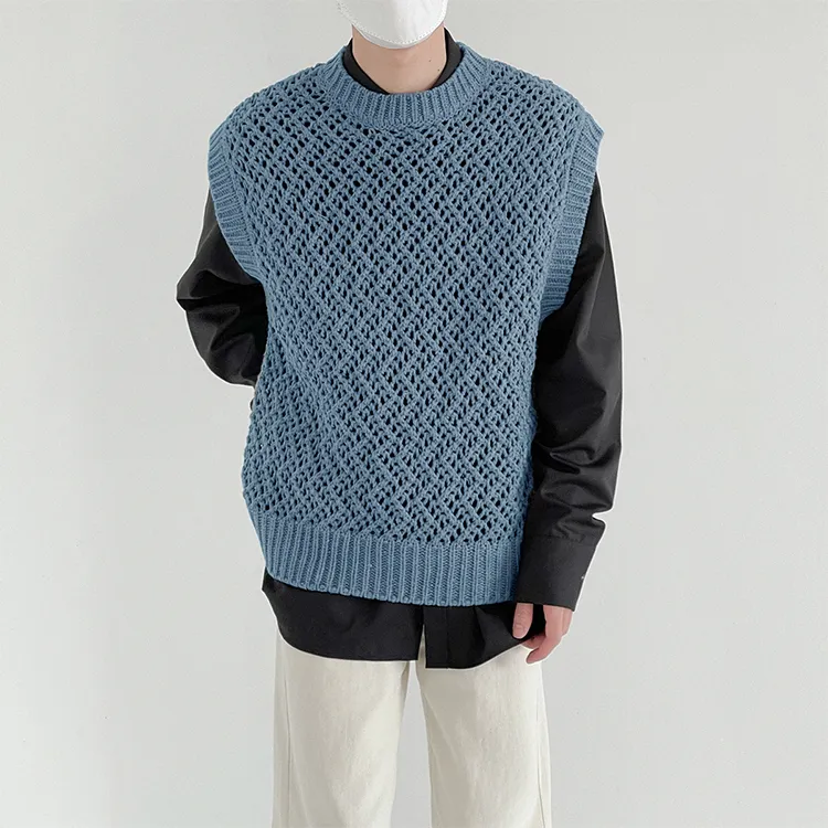 custom-oversized-open-mesh-knit-vest-blue