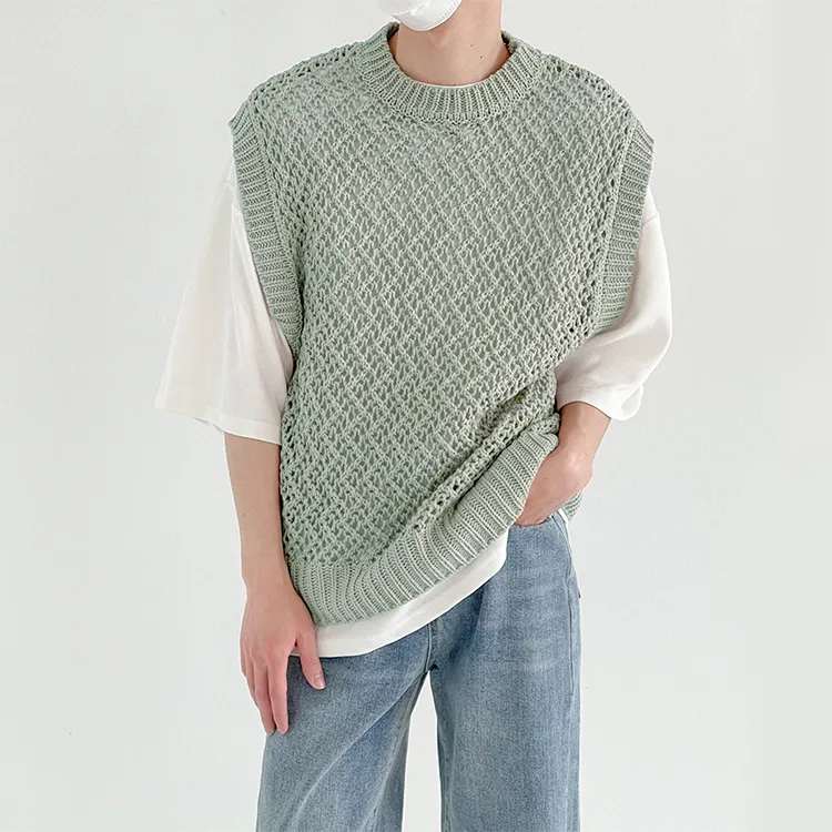 custom-oversized-open-mesh-knit-vest-green