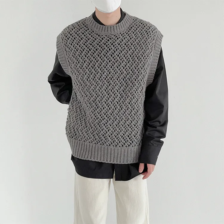 custom-oversized-open-mesh-knit-vest-grey