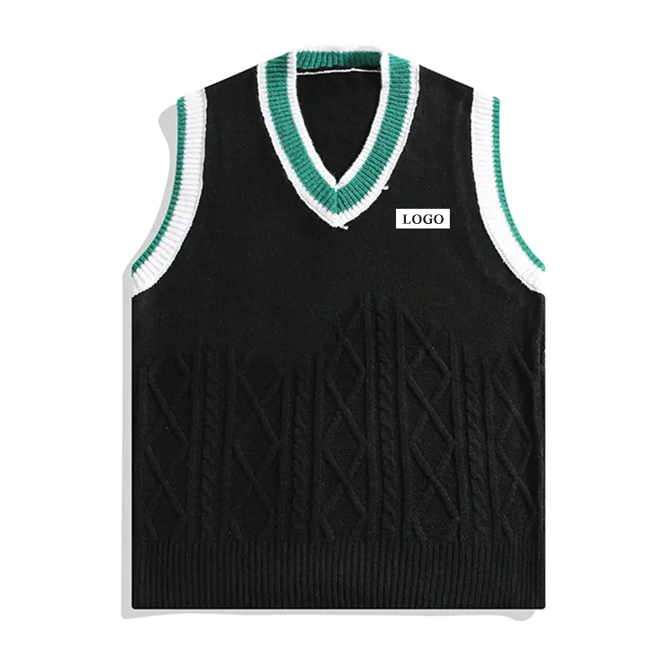 custom-preppy-cable-knit-sweater-vest-mixed-stitch-black