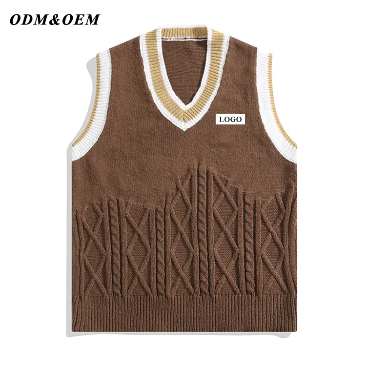 custom-preppy-cable-knit-sweater-vest-mixed-stitch-brown