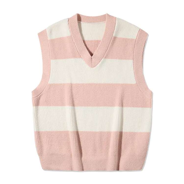 custom-striped-v-neck-knit-vest-vintage-preppy-style-pink