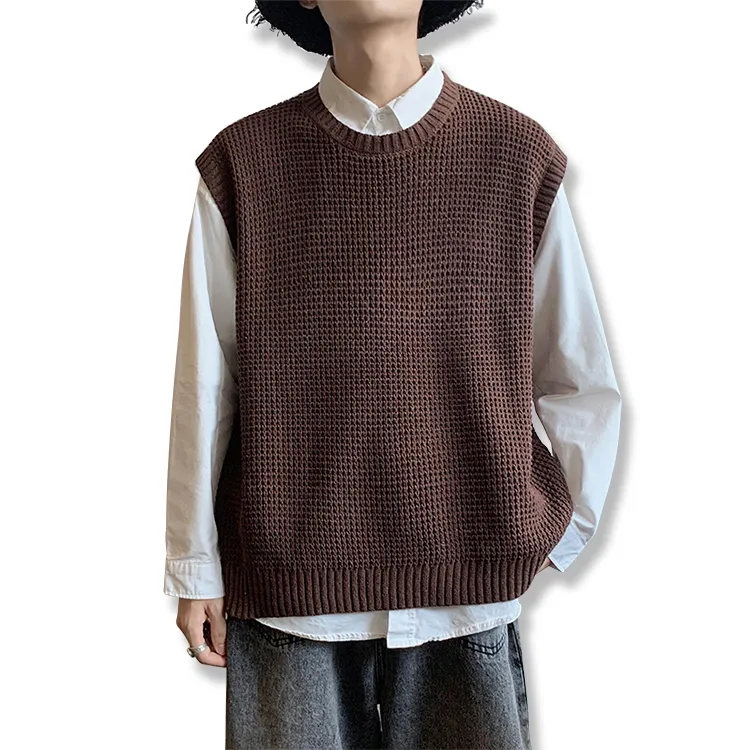 oversized-waffle-knit-vest-minimalist-sweater-brown