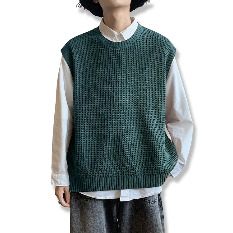 oversized-waffle-knit-vest-minimalist-sweater-green