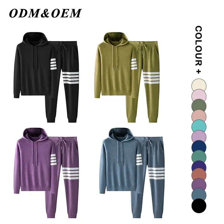 custom-four-bar-stripe-knit-hooded-tracksuit-set