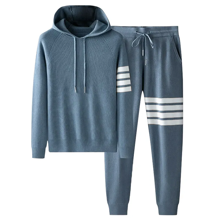 custom-four-bar-stripe-knit-hooded-tracksuit-set-blue