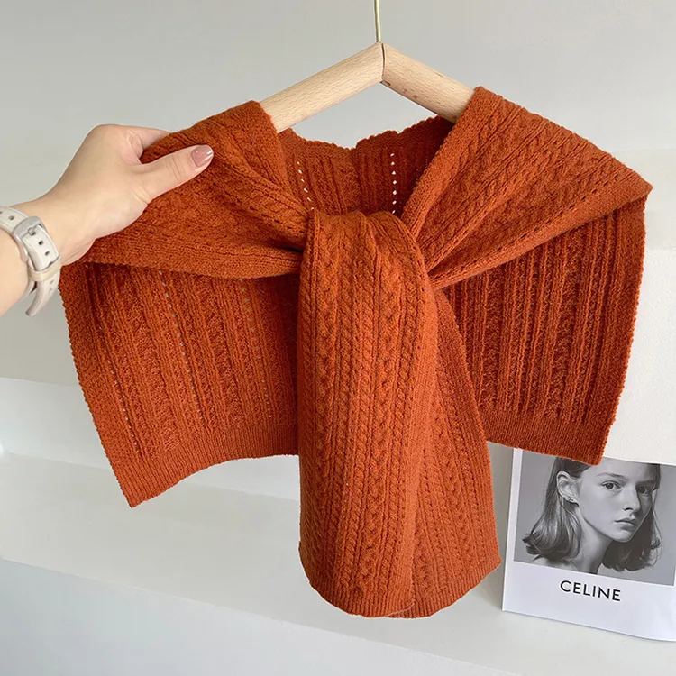custom-cable-knit-poncho-scarf-shawl-wrap-orange