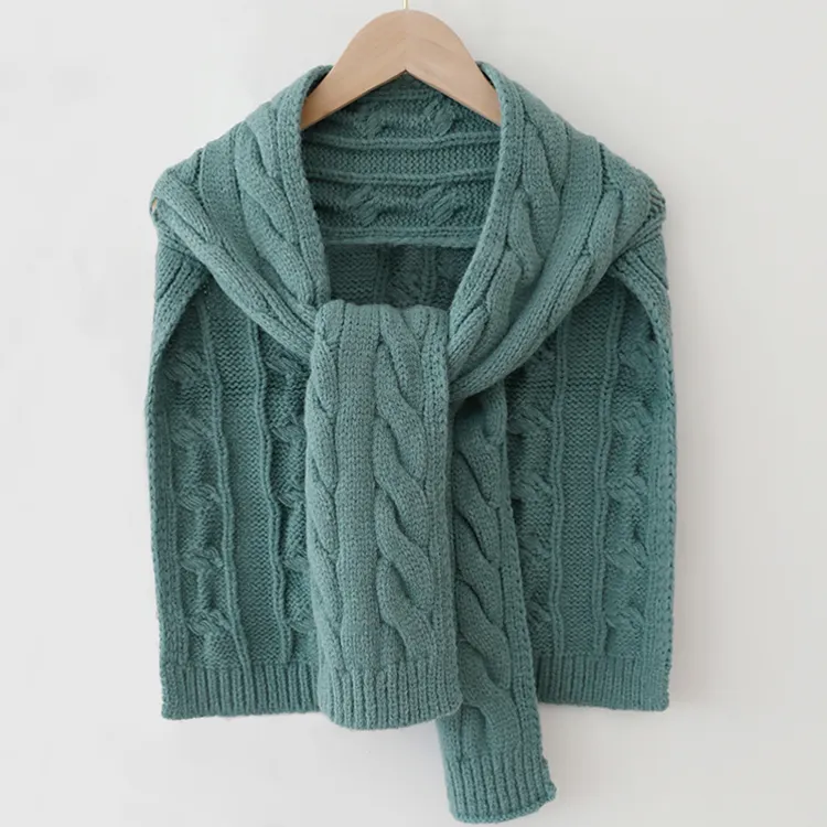 custom-convertible-cable-knit-poncho-scarf-shawl-cyan