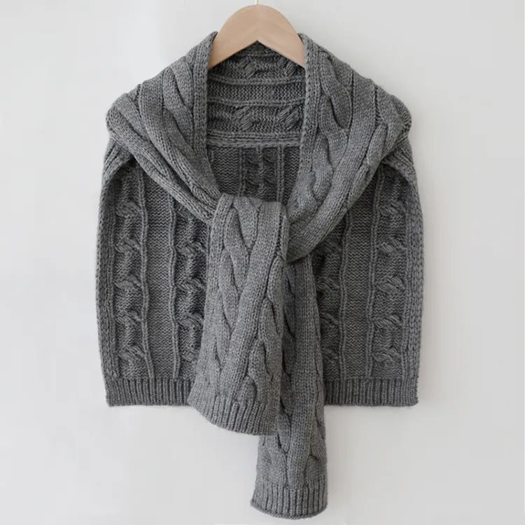 custom-convertible-cable-knit-poncho-scarf-shawl-grey