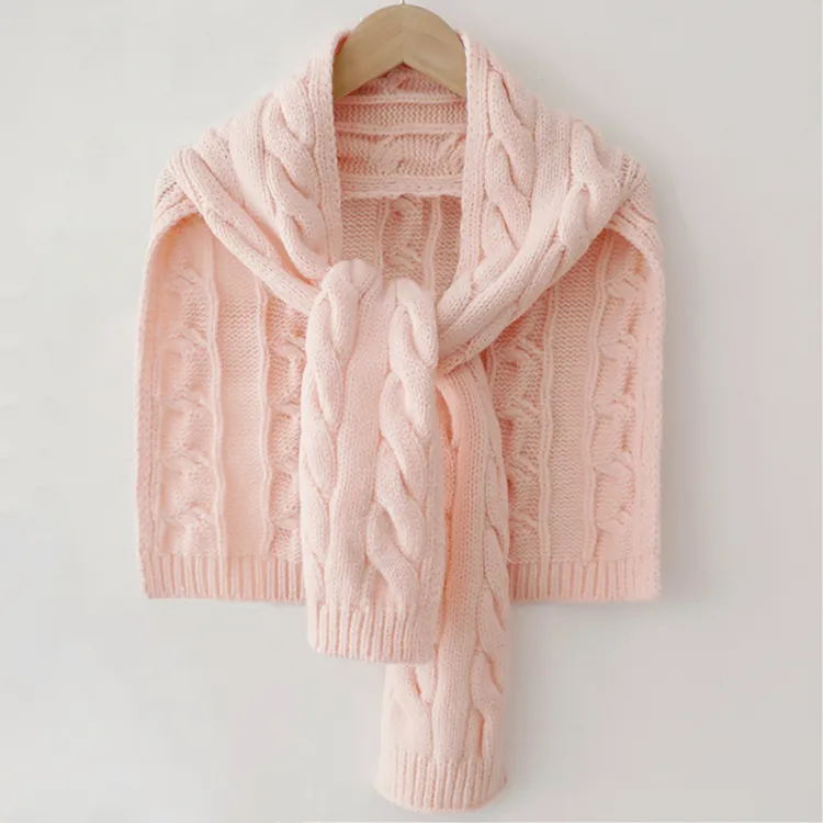 custom-convertible-cable-knit-poncho-scarf-shawl-pink