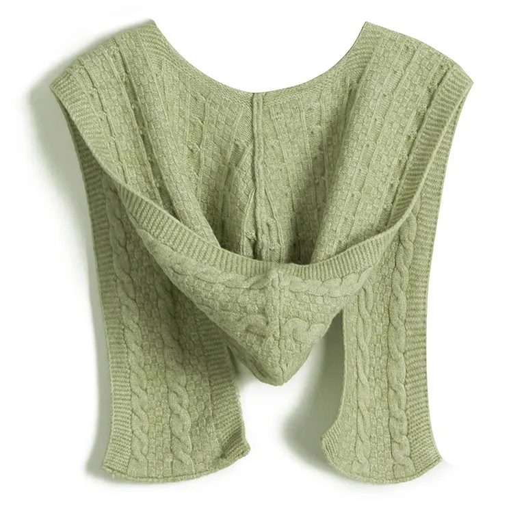 custom-hooded-cable-knit-poncho-shawl-wrap-green