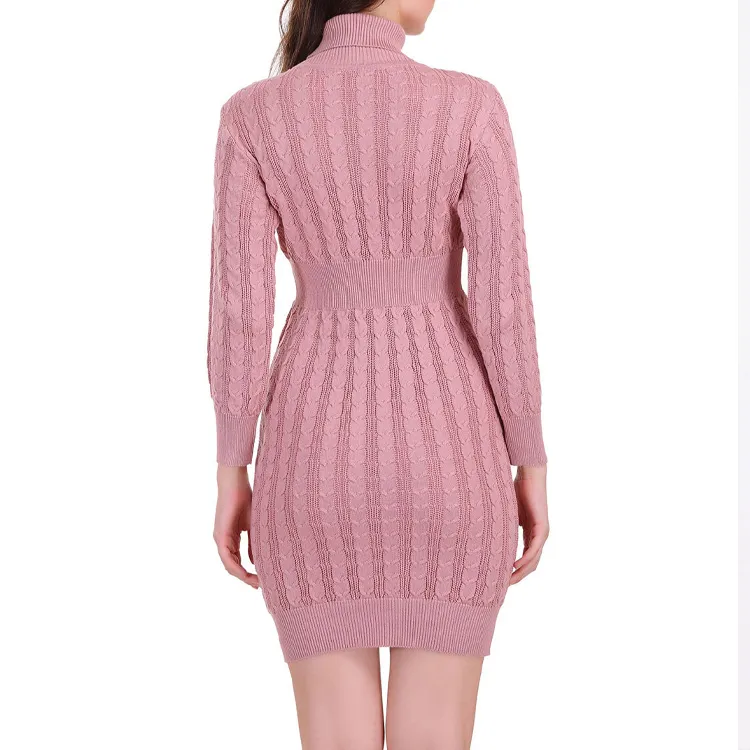 custom-mock-neck-cable-knit-sweater-dress-pink-back
