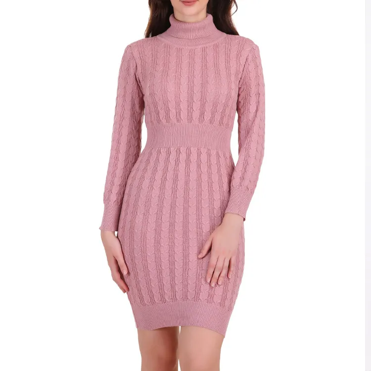 custom-mock-neck-cable-knit-sweater-dress-pink