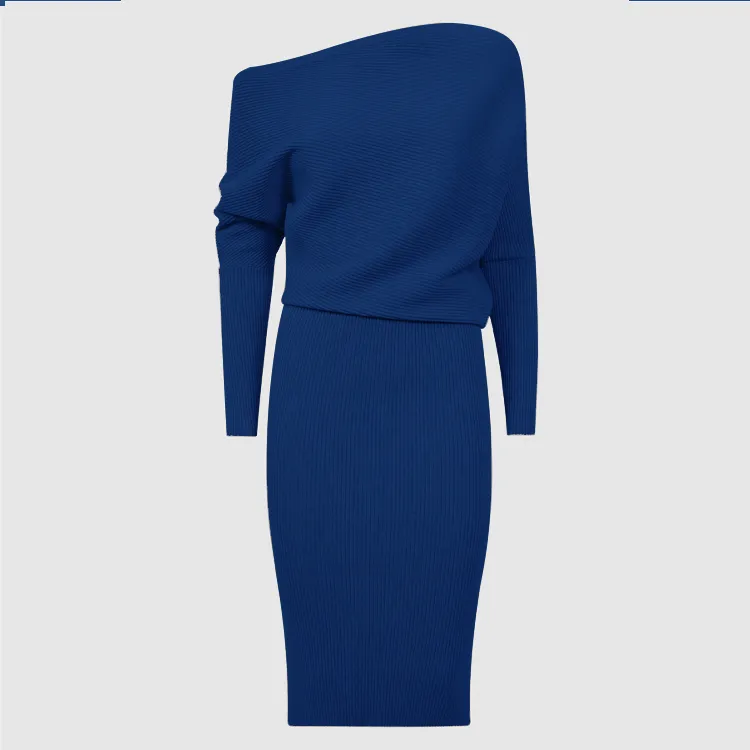 custom-off-shoulder-ribbed-knit-sweater-dress-blue
