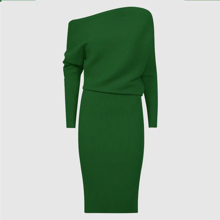 custom-off-shoulder-ribbed-knit-sweater-dress-green