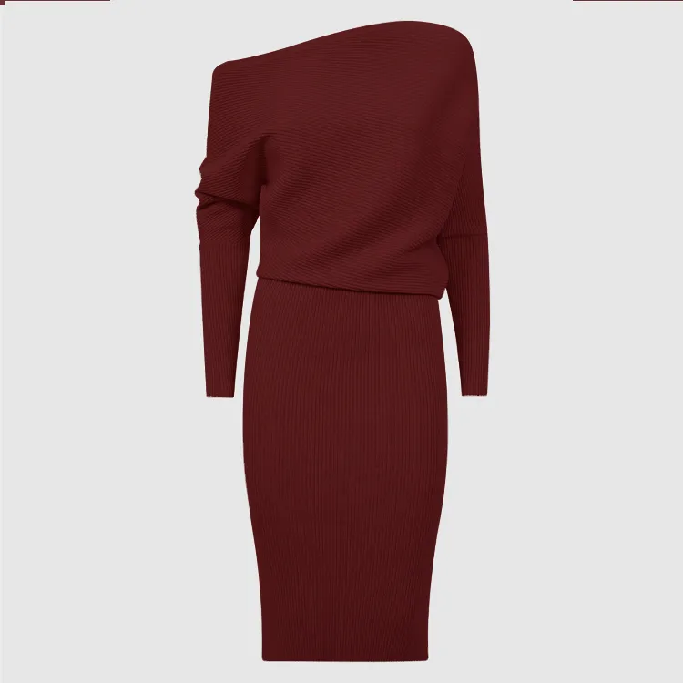 custom-off-shoulder-ribbed-knit-sweater-dress-red