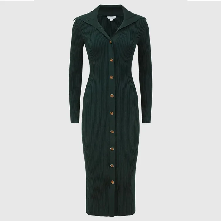 ribbed knit button down midi dress