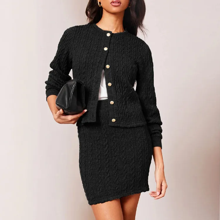 custom-cable-knit-cardigan-and-skirt-dress-set-black