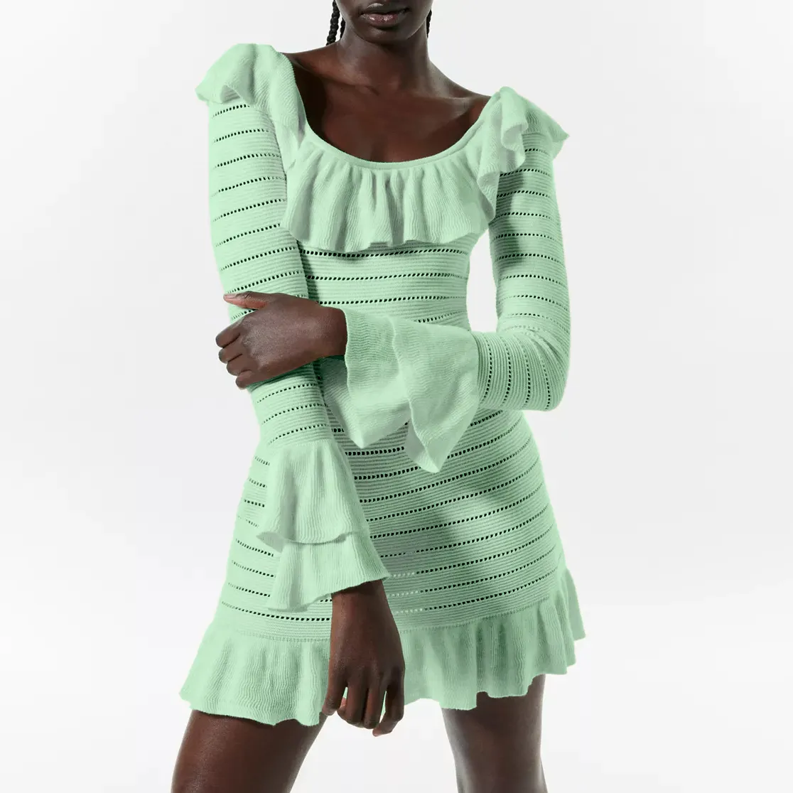 custom-ruffle-trim-mini-sweater-dress-light-green