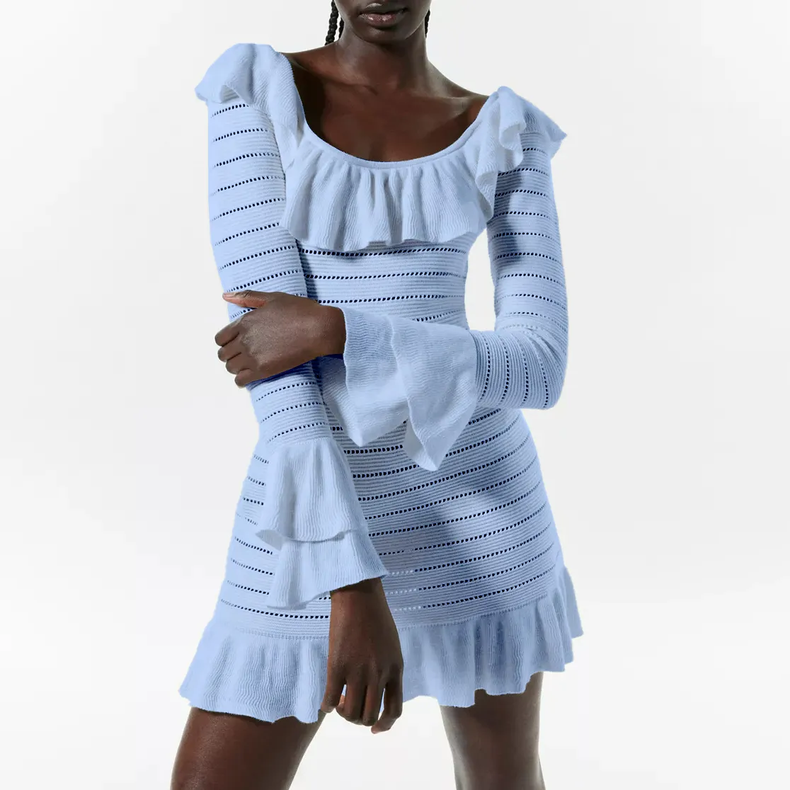 custom-ruffle-trim-mini-sweater-dress-sky-blue