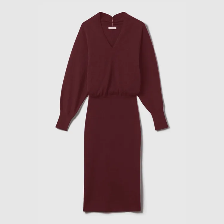 custom-wrap-front-ribbed-knit-sweater-dress-brown