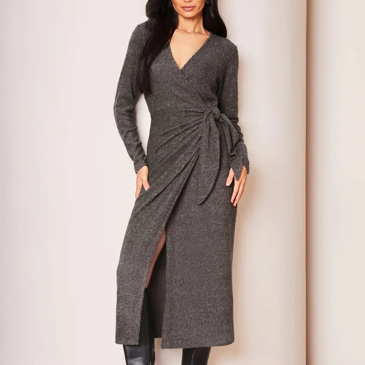 custom-v-neck-wrap-ribbed-knit-midi-dress-grey