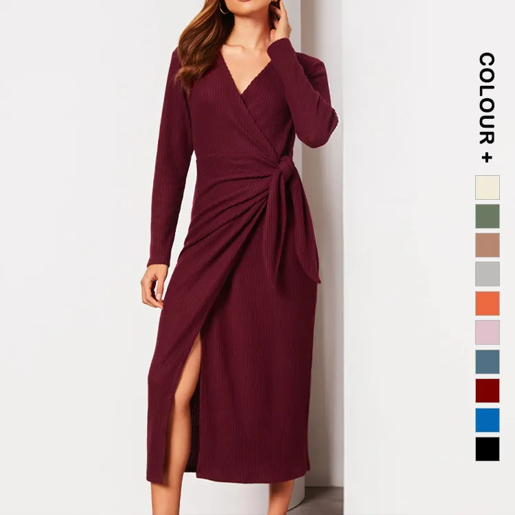 custom-v-neck-wrap-ribbed-knit-midi-dress