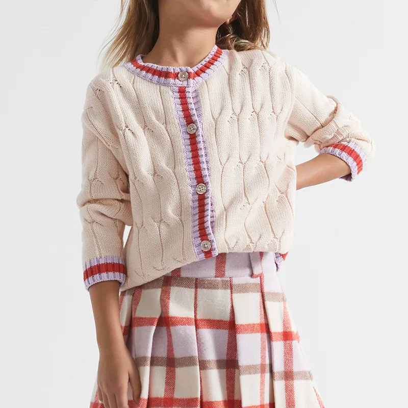 custom-kids-cable-knit-crew-neck-cardigan-model-showcase