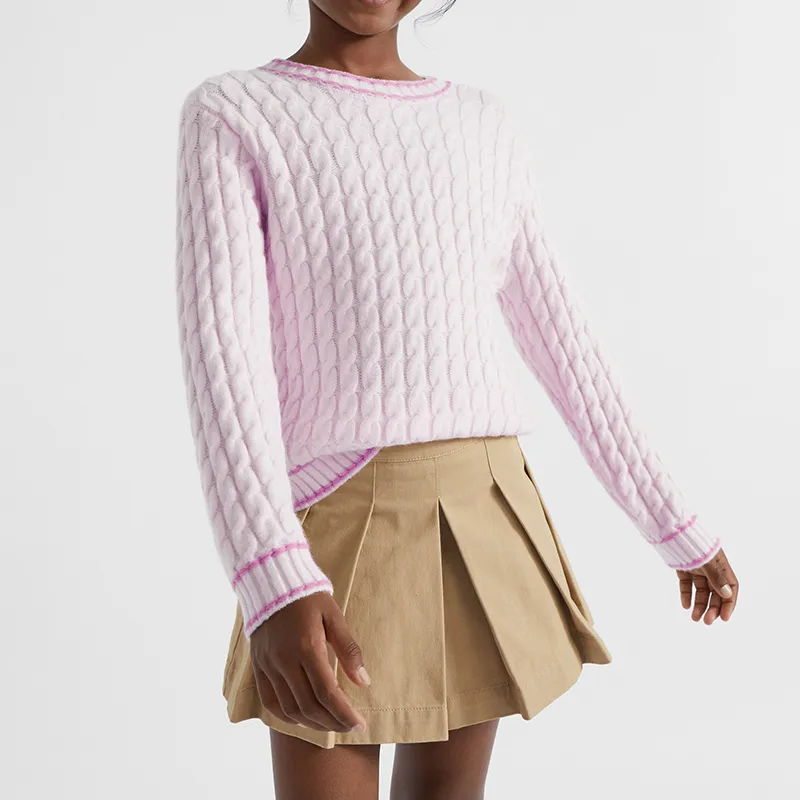 custom-kids-cable-knit-crewneck-sweater-pink