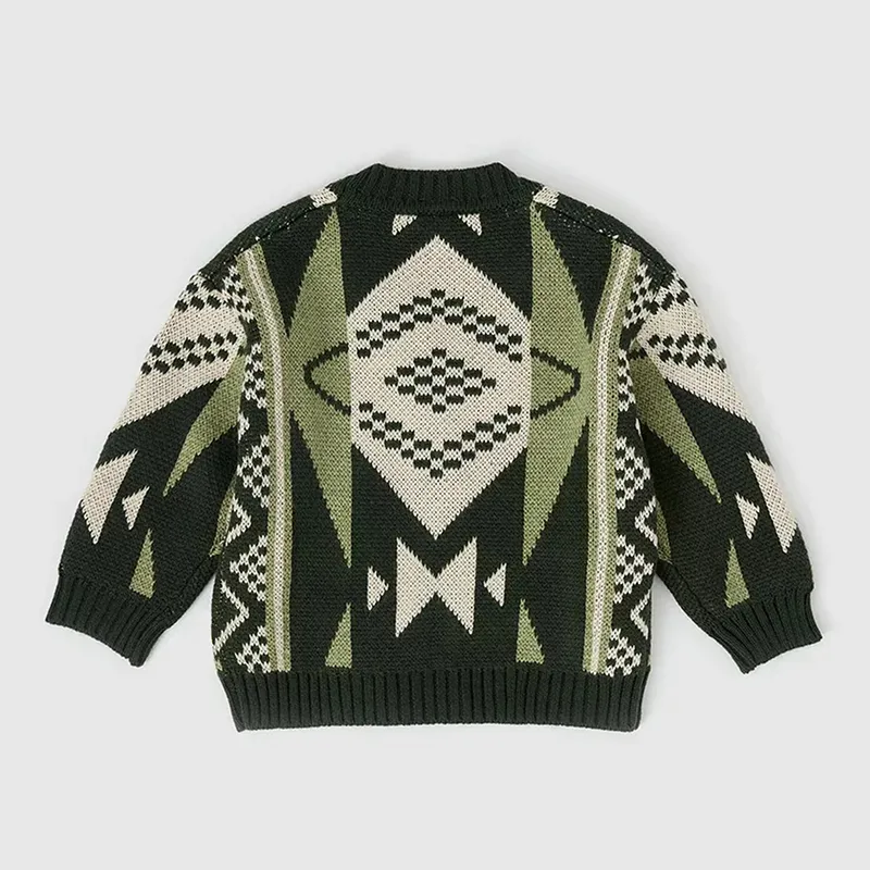 custom-kids-nordic-jacquard-v-neck-cardigan-green-back