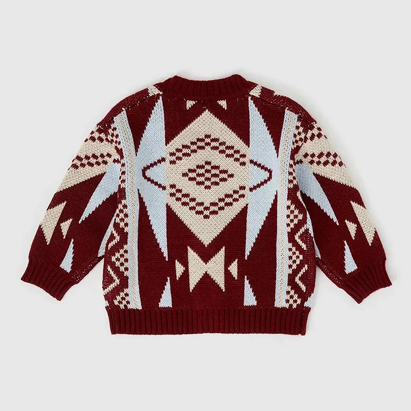 custom-kids-nordic-jacquard-v-neck-cardigan-red-back