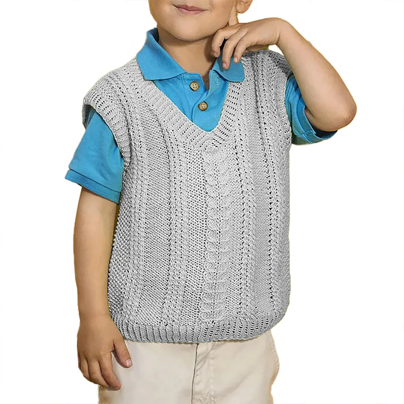 custom-kids-openwork-cable-knit-sweater-vest-grey