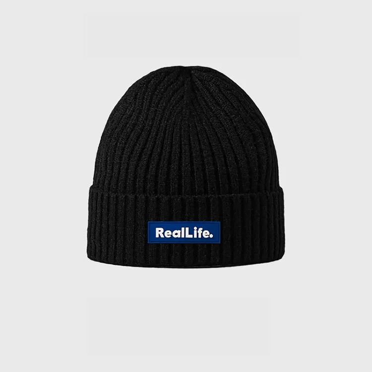 custom-unisex-rib-knit-cuffed-beanie-black